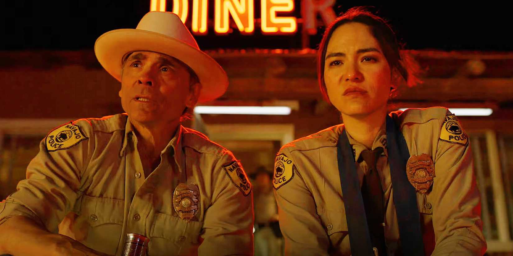 Zahn McClarnon's Joe Leaphorn and Jessica Matten as Bernadette Manuelito in Dark Winds Season 4