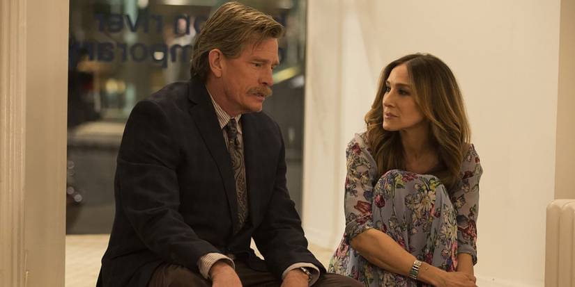 Thomas Haden Church and Sarah Jessica Parker sit on steps having a conversation in Divorce.