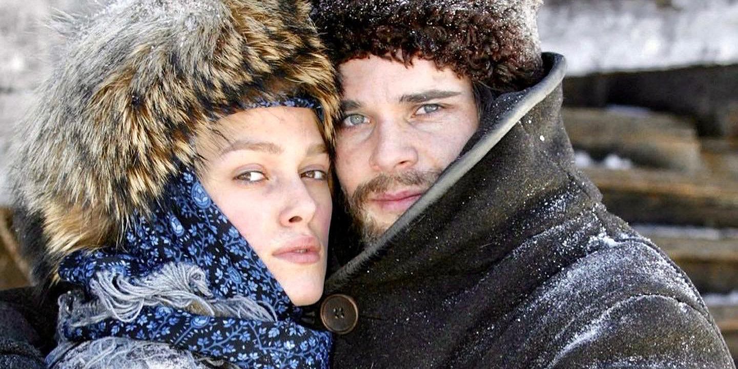 Keira Knightley and Hans Matheson standing together in Doctor Zhivago