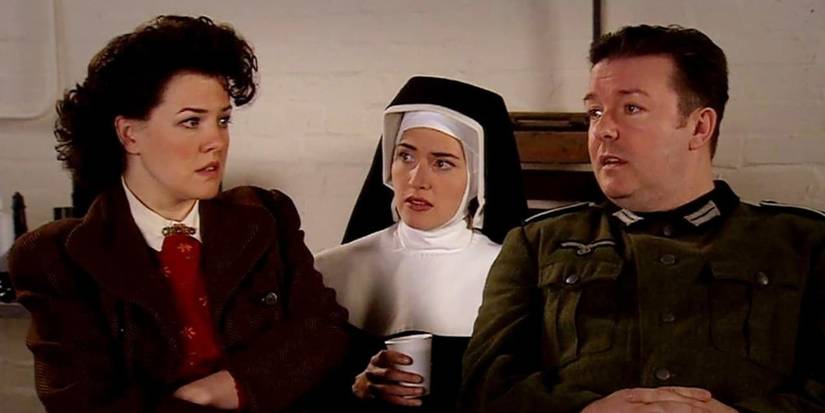 Ashley Jensen, Kate Winslet, and Ricky Gervais in 'Extras'