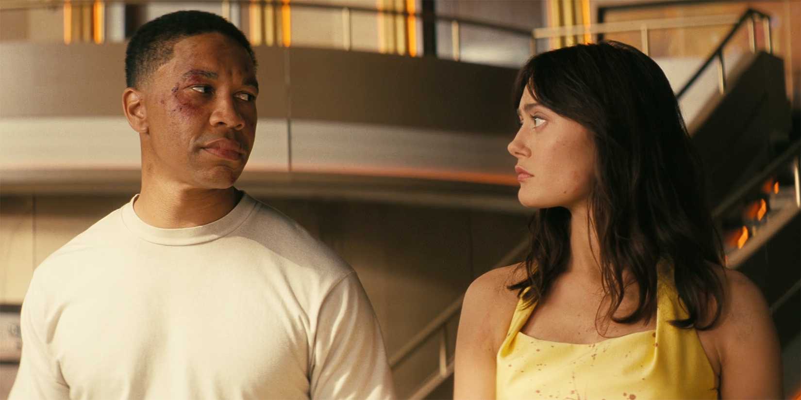 Aaron Moten as Maximus looking at Ella Purnell as Lucy in Fallout Season 2 finale