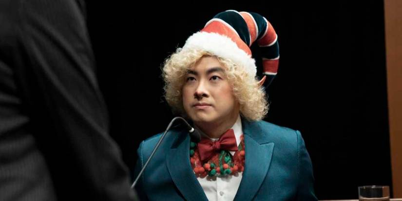 Bowen Yang as Dodo on the stand in 'Fantasmas'