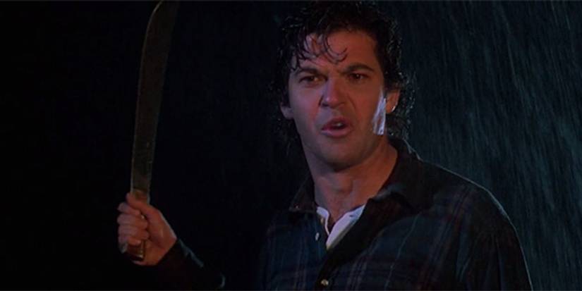 Rob Dier (E. Erich Anderson) holds up a machete in 'Friday the 13th: The Final Chapter'
