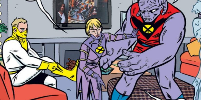 Gin Genie pushes her teammate away in a panel of Marvel Comics. 