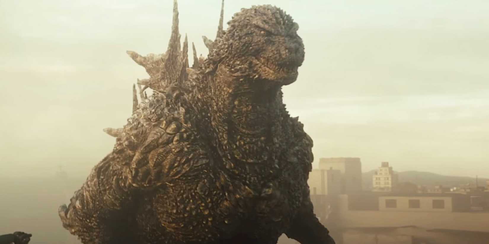 The titular monster towering over a cityscape in Godzilla Minus One (2023)