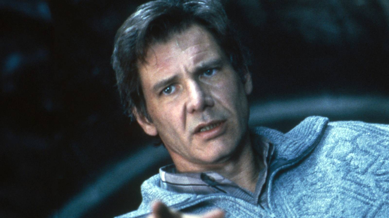 Harrison Ford looking angrily ahead in The Fugitive 