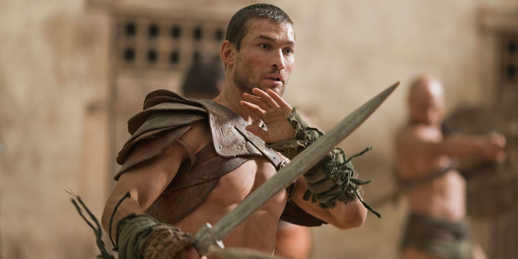 Andy Whitfield appears as Spartacus in Spartacus: Blood and Sand.