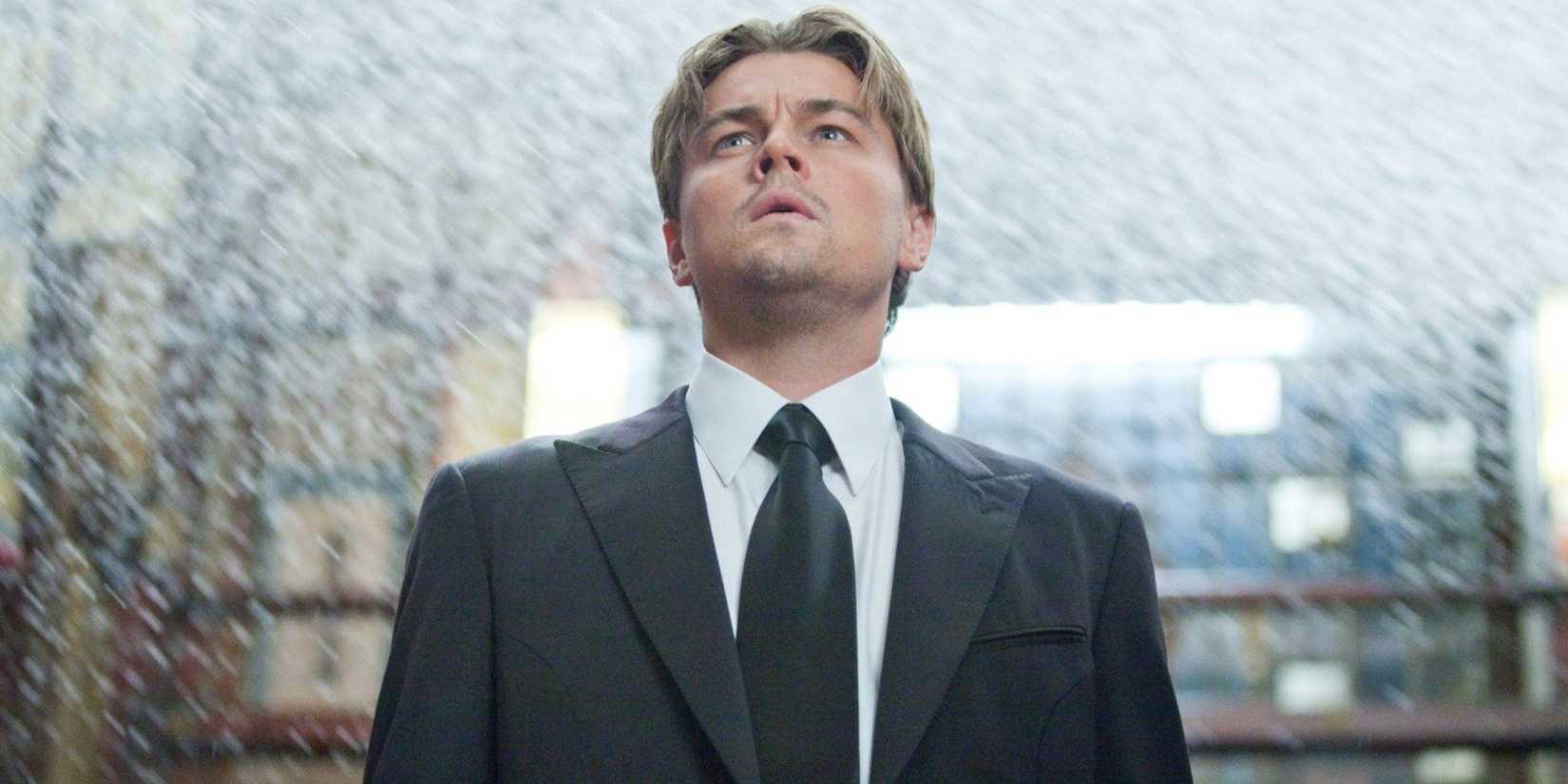 Leonardo DiCaprio looking up in Inception