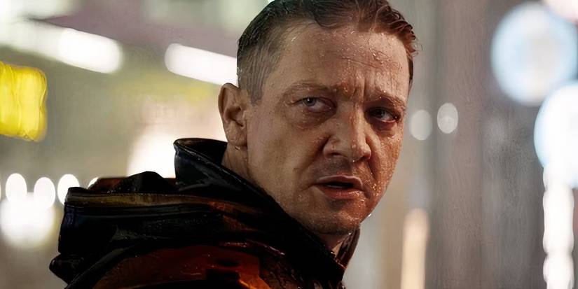 Jeremy Renner as Ronin looking sad in the rain in 'Avengers: Endgame'