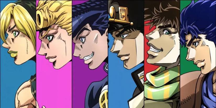 Promotional image of all the Joestar protagonists in JoJo's Bizarre Adventure