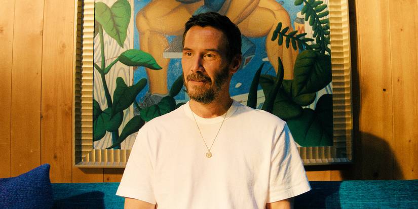 Keanu Reeves wears a white tee shirt in an image from 'Outcome'