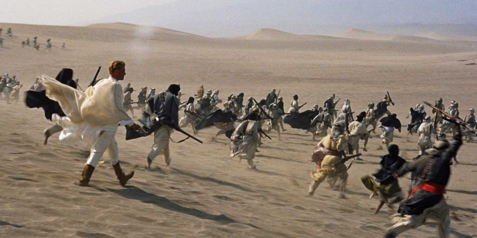 Soldiers running on the desert in Lawrence of Arabia