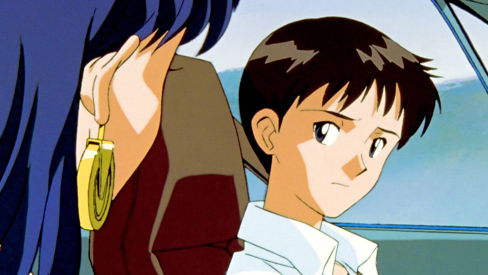 Shinji in a car in Neon Genesis