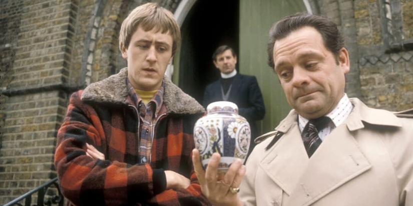 Only Fools and Horses, Del Boy and Rodney Holding An Urn in Episode Ashes To Ashes