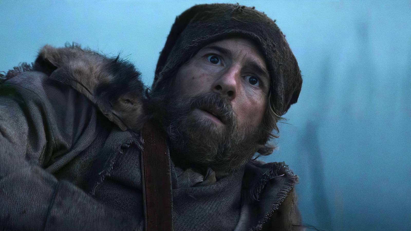 Troy Mundle looks terrified at something off screen in 'Prey'