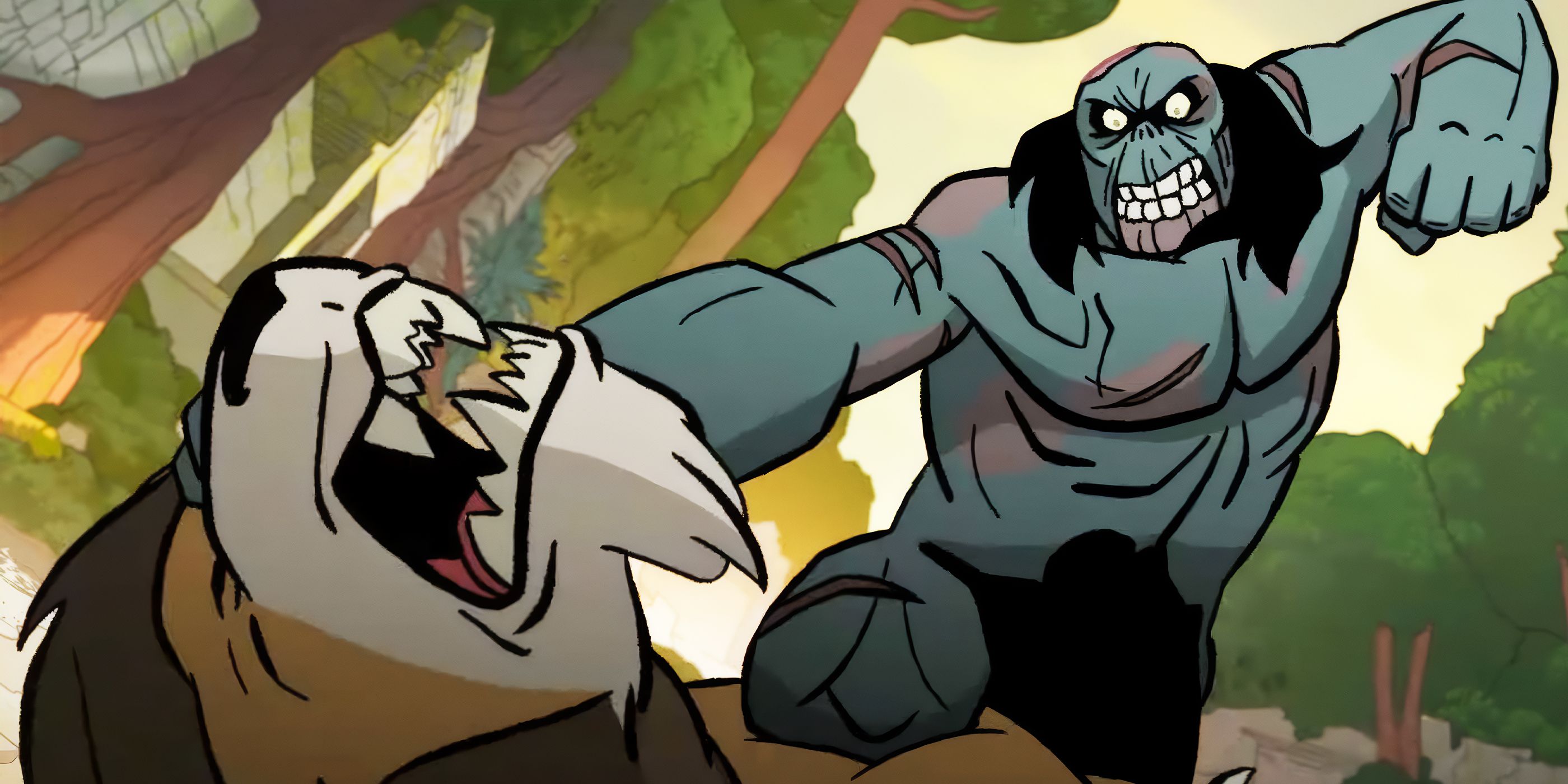 Spear punching a lion in 'Primal' Season 3