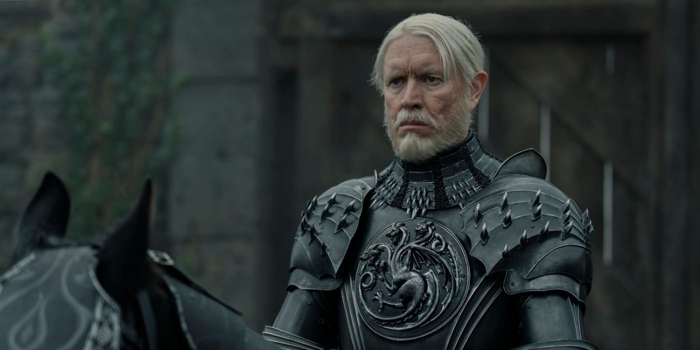 Sam Spruell as Maekar Targaryen in armor in A Knight of the Seven Kingdoms