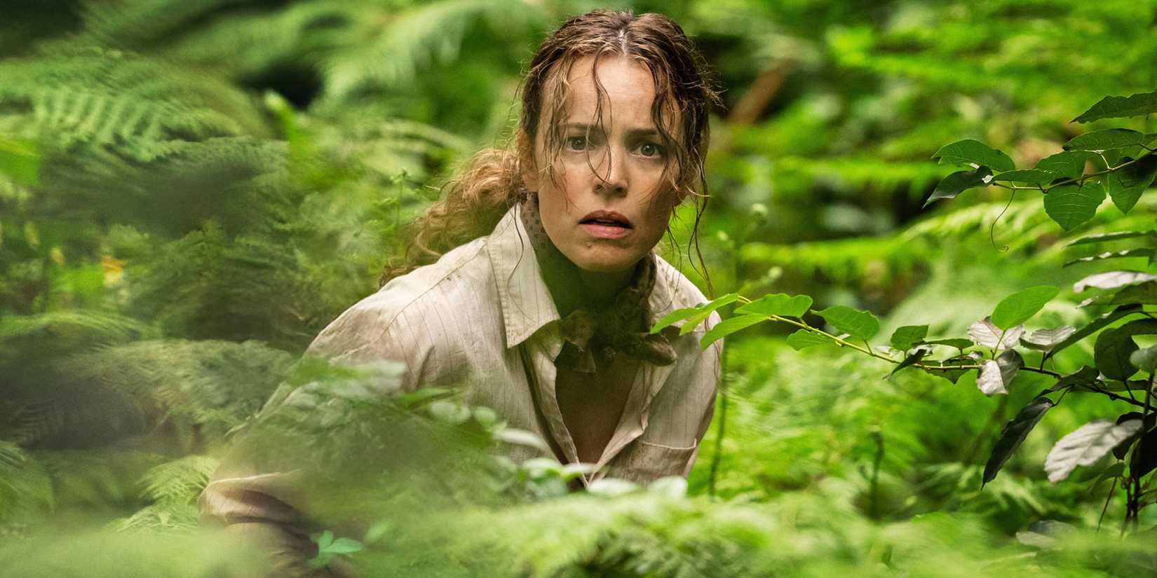 Rachel McAdams stood in the thick rainforest looking worried in 'Send Help'