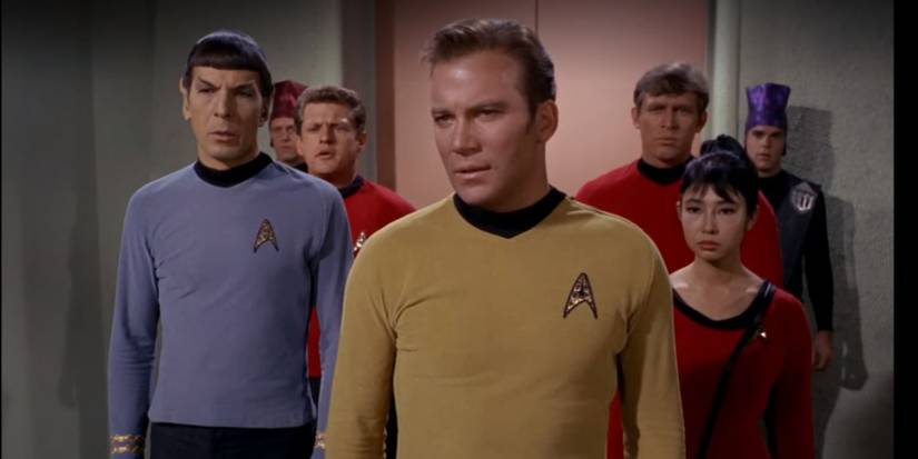 The USS Enterprise crew together in 'Star Trek' "A Taste of Armageddon"
