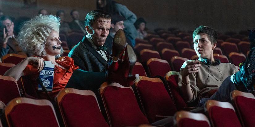 Maggie Gyllenhaal directing Jessie Buckley and Christian Bale on the set of The Bride!