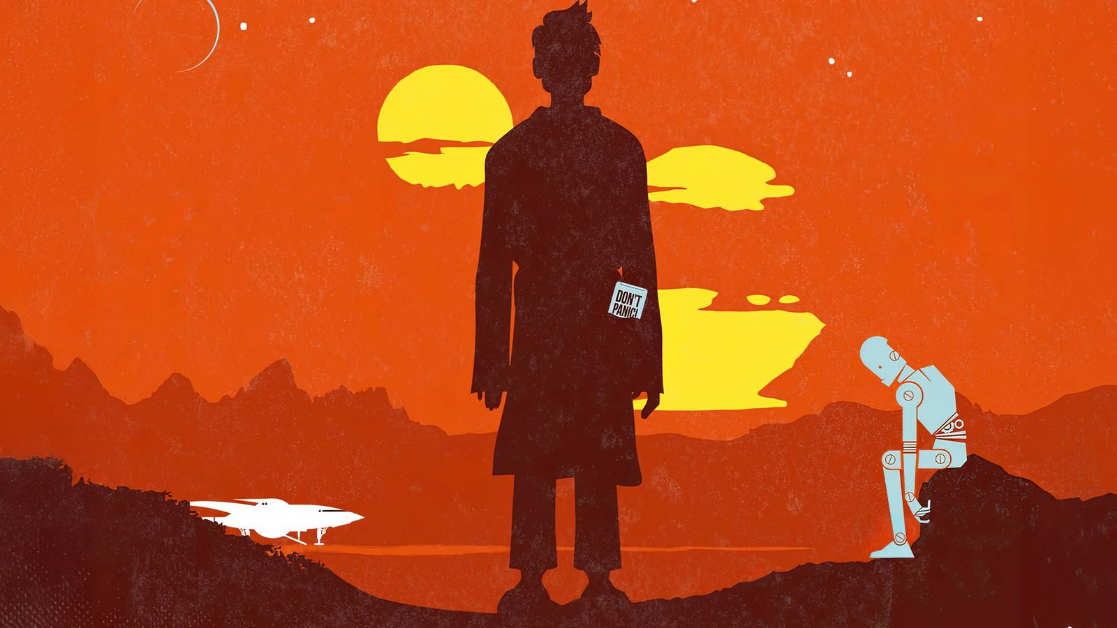 The cover to the book The Hitchhiker's Guide to the Galaxy