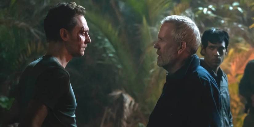 Tom Hiddleston as Jonathan Pine and Hugh Laurie as Richard Roper in the jungle during Season 2 of 'The Night Manager.'