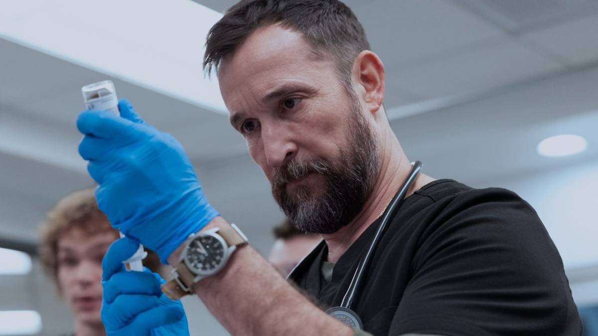 James Ogilvie (Lucas Iverson) and Dr. Robby (Noah Wyle) in 'The Pitt'