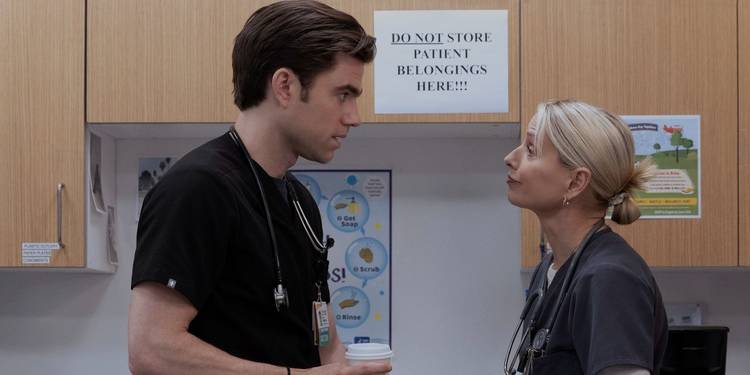 Frank Langdon (Patrick Ball) and Dana Evans (Katherine LaNasa) on 'The Pitt'