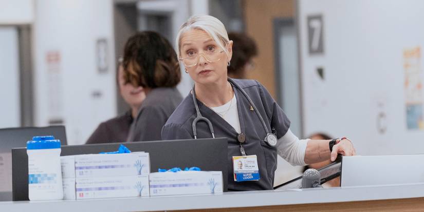Dana looking over the nurse's desk area in The Pitt Season 2 Episode 6
