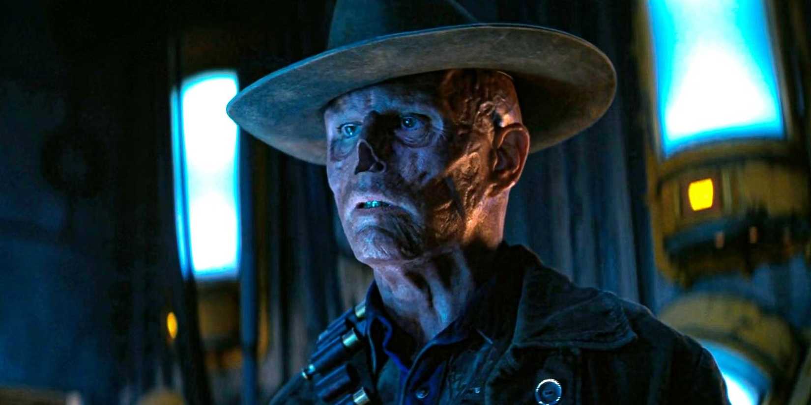 Walton Goggins as the Ghoul standing in a vault in 'Fallout' Season 2