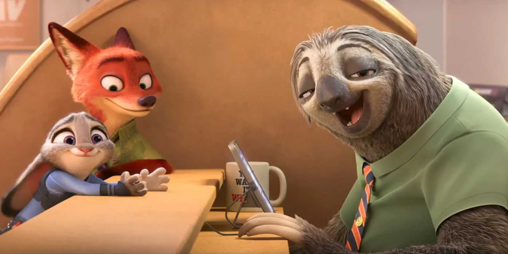 Judy and Nick wait as Flash looks to the camera