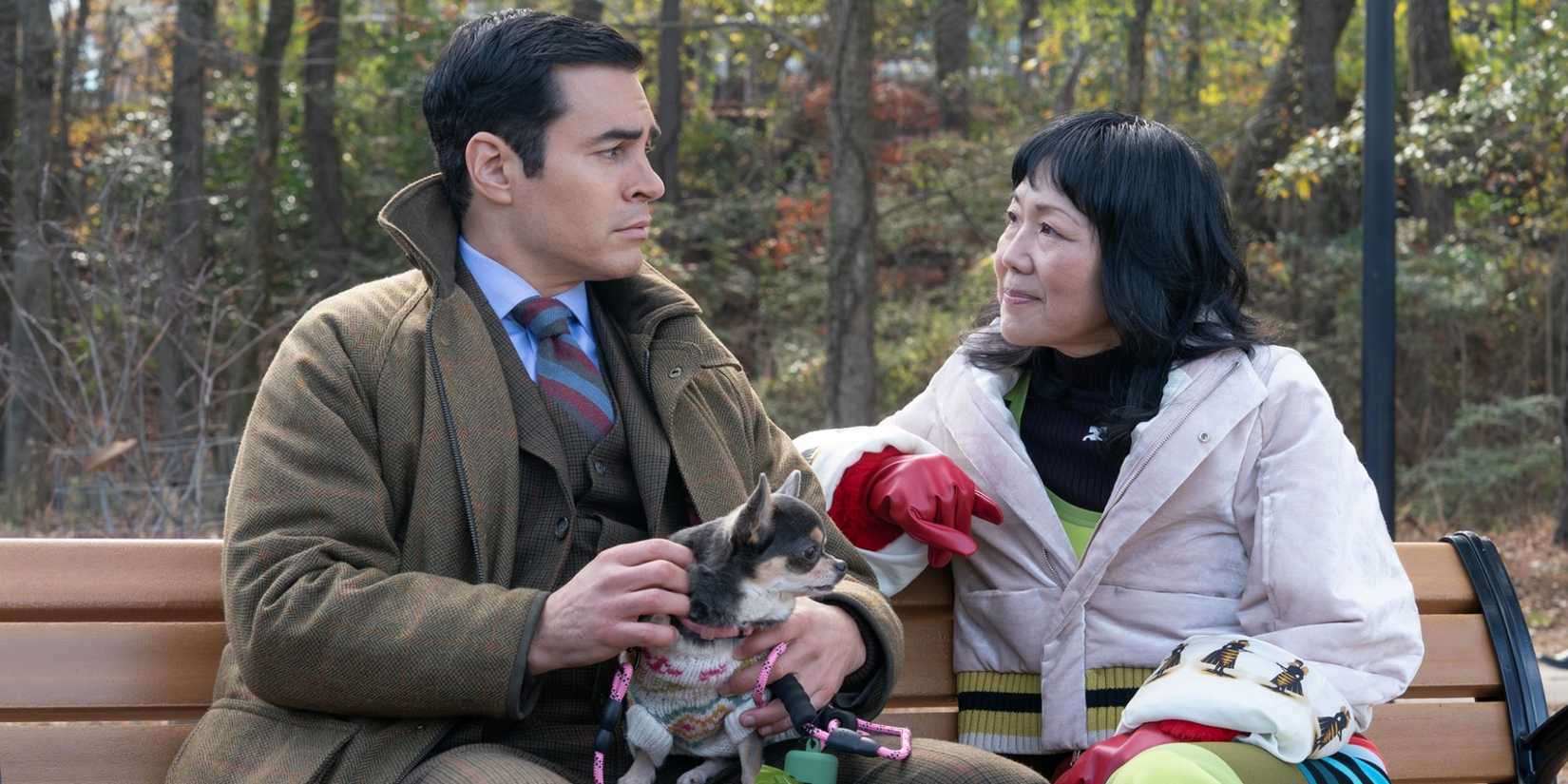 Ramon Rodriguez as Will sitting on a bench with Betty and Margaret Cho as his therapist in Will Trent Season 4