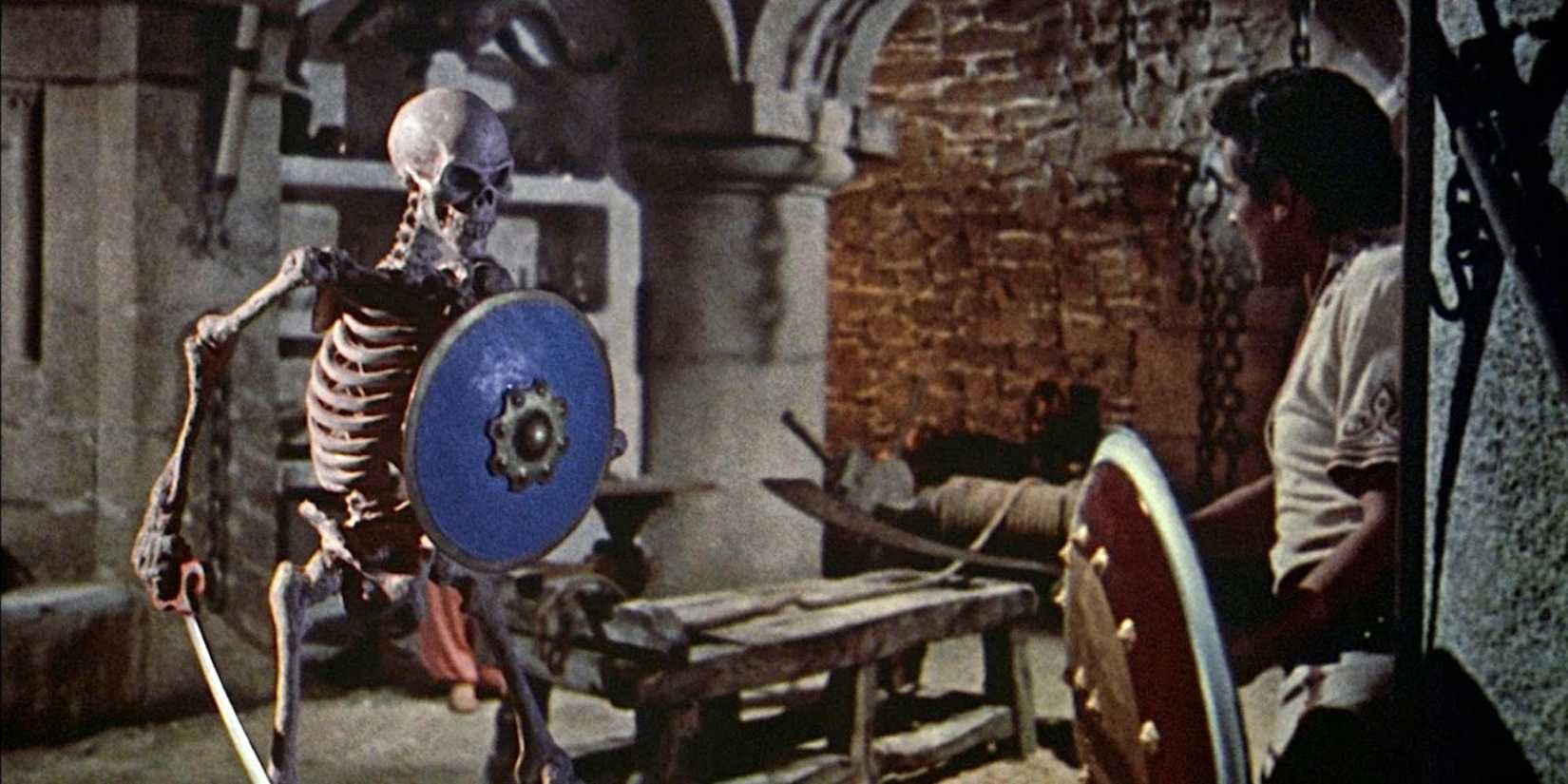 Sinbad faces off with a skeletal warrior