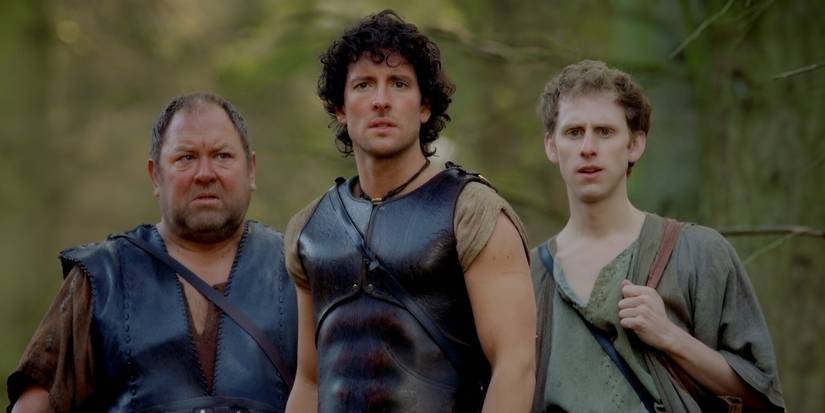 Hercules (Mark Addy), Jason (Jack Donnelly), and Pythagoras (Robert Emms) in Atlantis