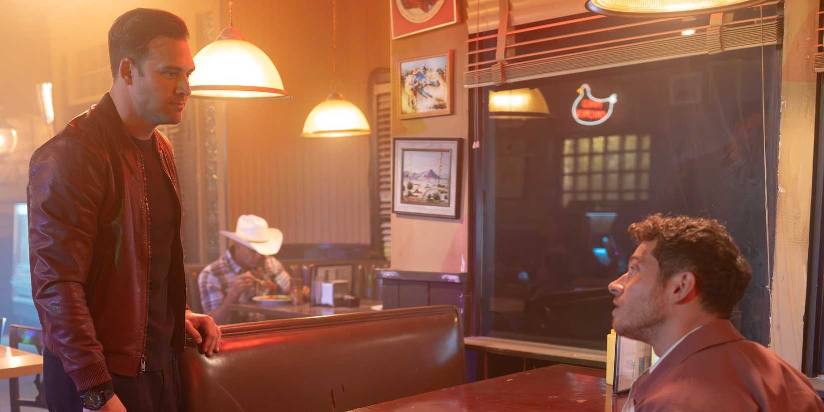 Eddie and Buck arguing in a diner in 9-1-1 Season 9 Episode 13