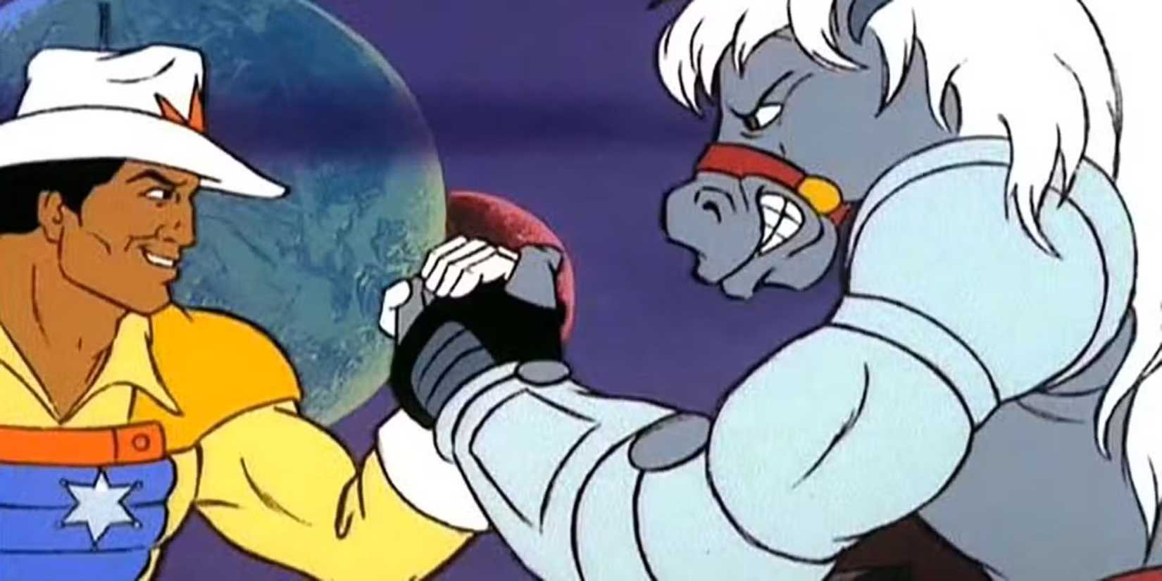 Bravestarr and Thirty/Thirty clasp hands