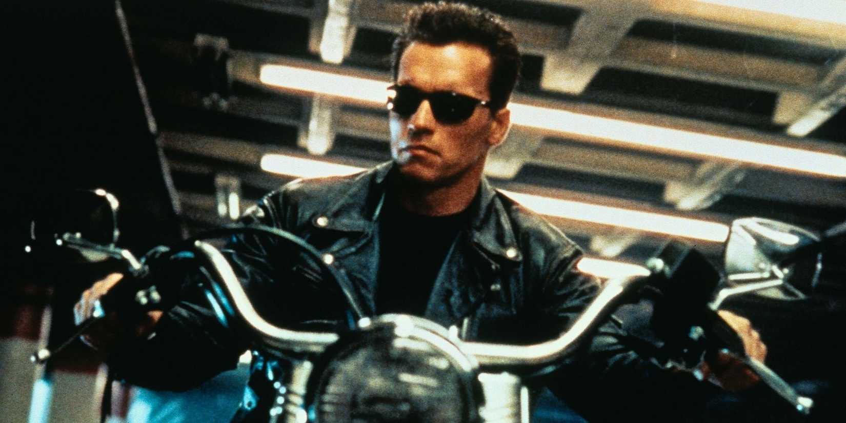 Arnold Schwarzenegger on his bike in Terminator 2: Judgment Day