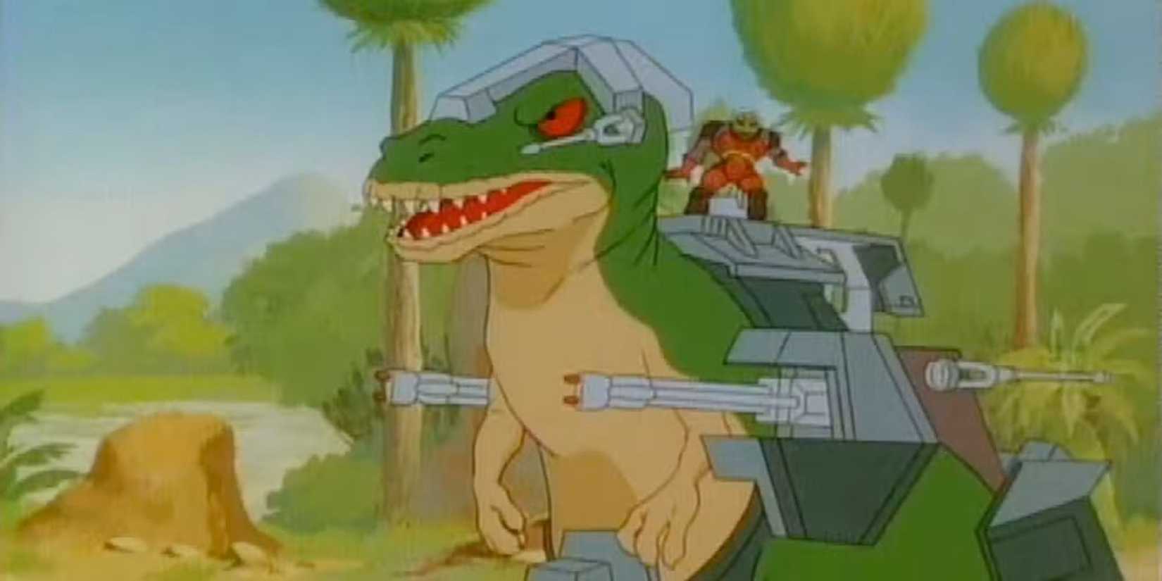 An armored dinosaur with a rider