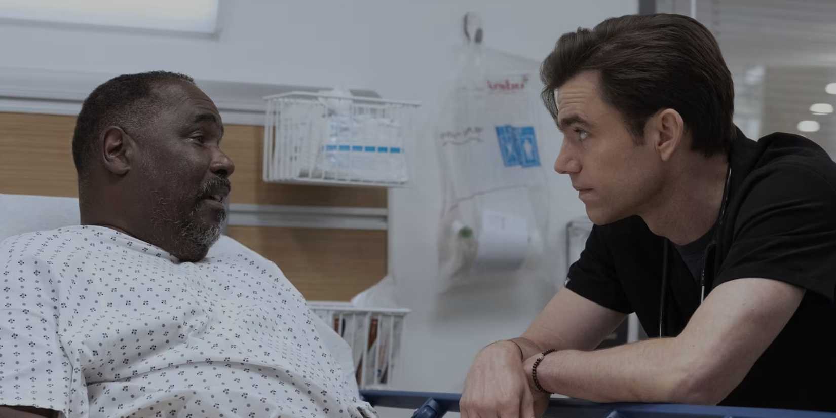 Louie (Ernest Harden Jr.) and Langdon (Patrick Ball) talking in 'The Pitt' Season 2