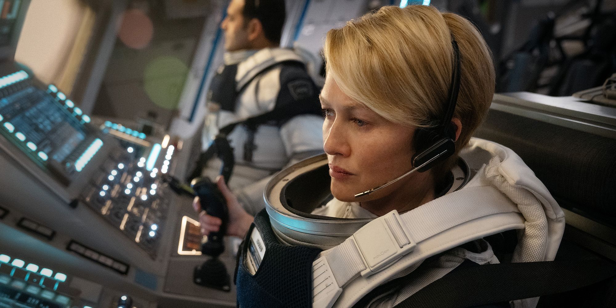 Mireille Enos at the controls of a spacecraft in For All Mankind