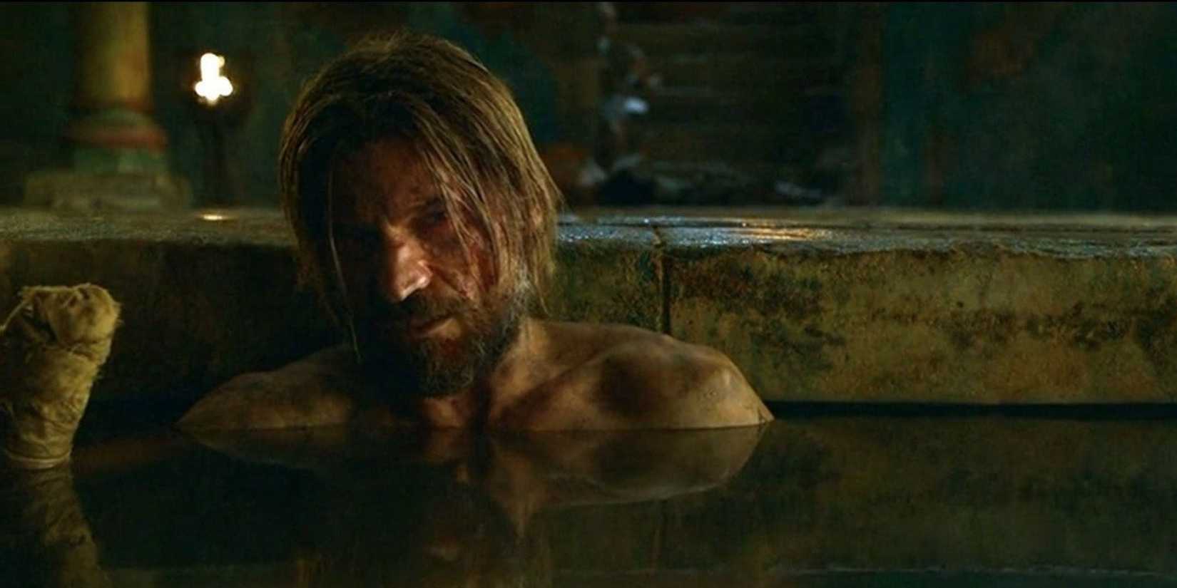 Ser Jaime Lannister soaks in a bath
