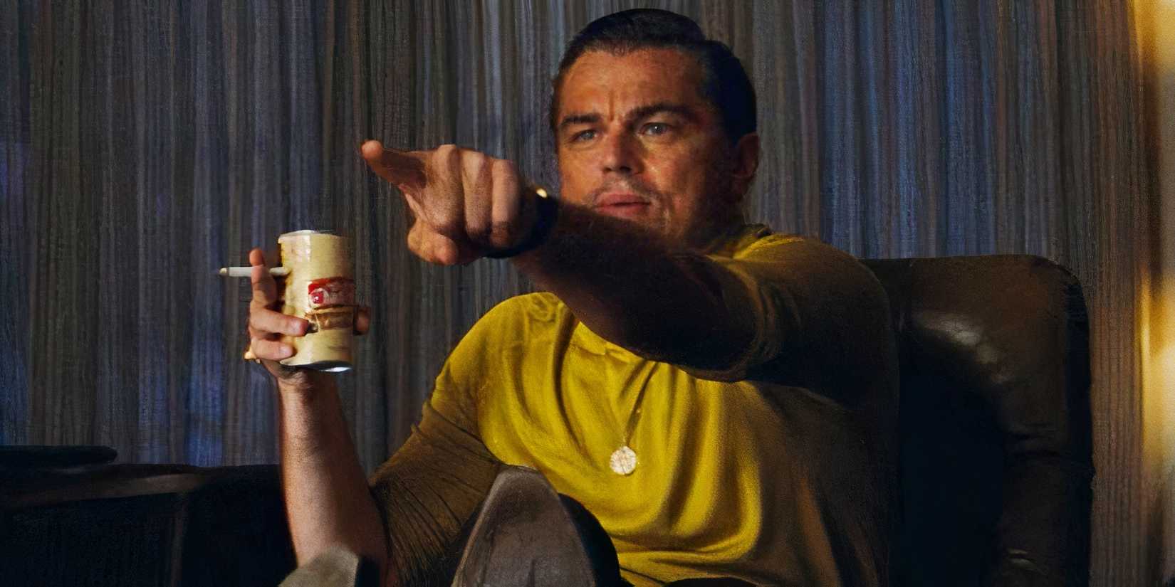 Leonardo DiCaprio points in the meme image from Once Upon a Time in Hollywood