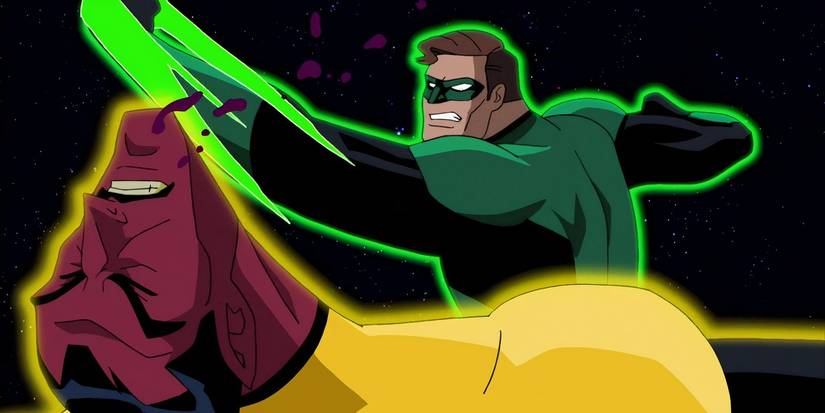 Hal Jordan punching Sinestro in Green Lantern: First Flight