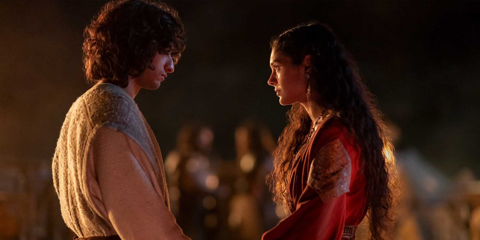 David (Michael Iskander) holds Mychal's (Indy Lewis) hands on 'House of David'