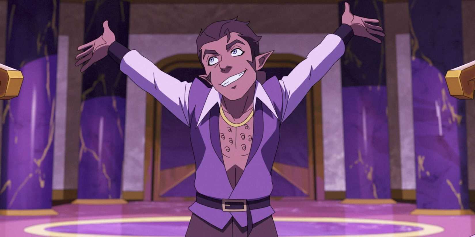 A boy with his hands raised in Vox Machina