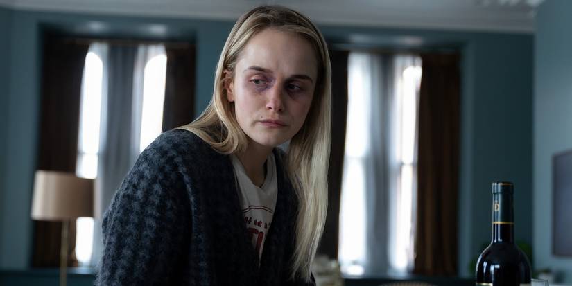 Miriam Petche as Sweetpea Golightly with a bruised face after an attack in Industry Season 4