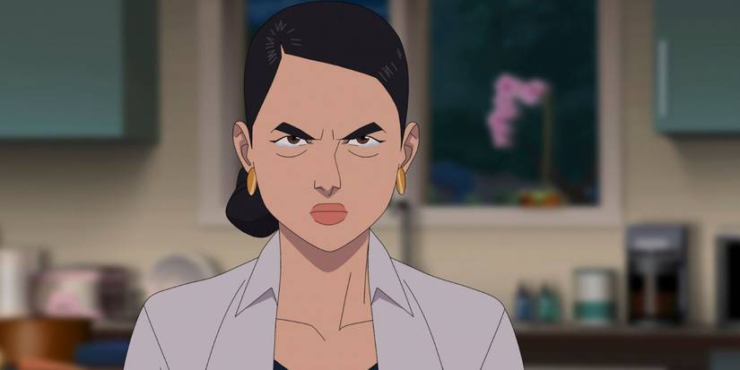 Sandra Oh as Debbie Grayson, angry with tears in her eyes in Invincible Season 4, Episode 5.