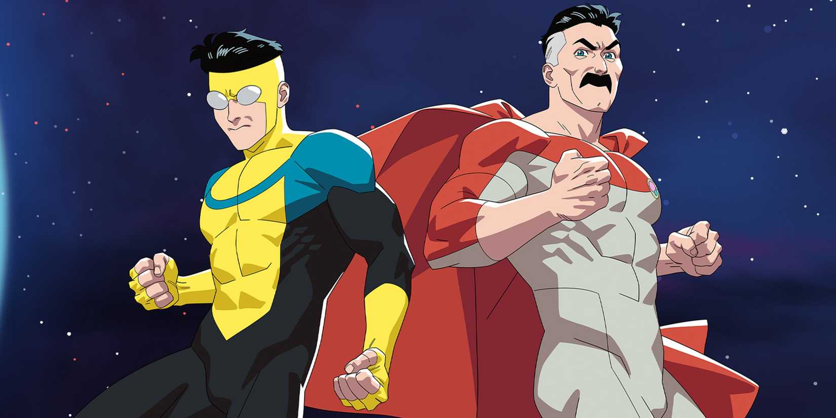Invincible and Omni-Man team up.
