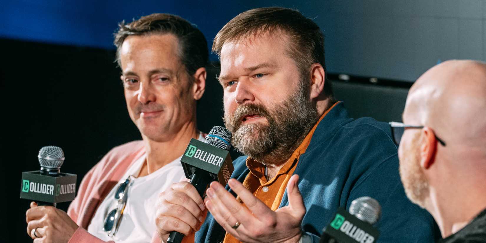 Robert Kirkman and Simon Racioppa on stage for Collider's Invincible Season 4 Q&A.