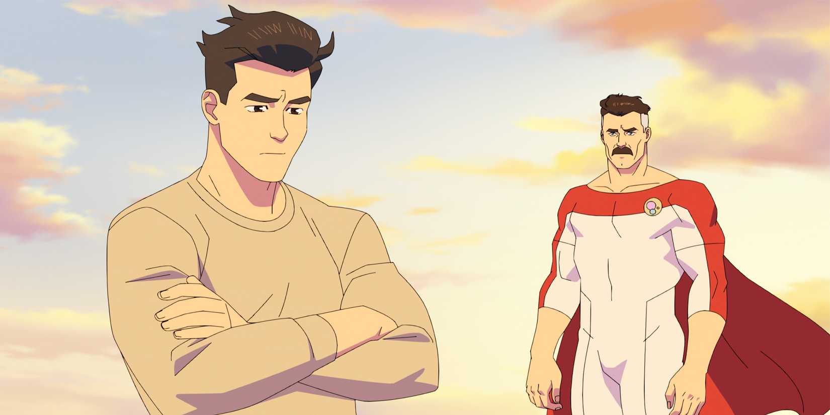 Mark and Omni-Man discuss something emotional.